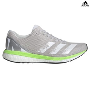 adidas adizero Boston 8 Women's Shoes, Grey/White/Green