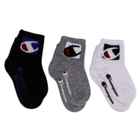 Champion Crew C Logo Kids Socks, 3-Pack, Black/Grey/White