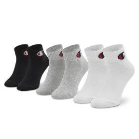 Champion Quarter Kids Socks, 3Pk, Black/Grey/White