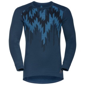 Odlo The Active Warm Eco Graphic LS Men's Base Layer, Blue W Teal