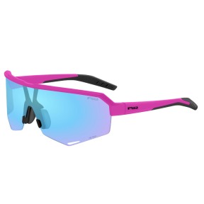 R2 Fluke Sport Sunglasses, Matte Neon Magenta/Grey/Full Blue Revo