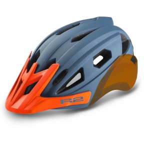 R2 Wheelie Kids Bike Helmet, Matt Petrol Blue/Neon Orange