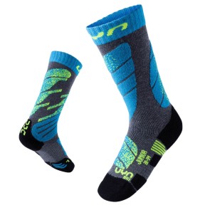 UYN Kids Ski Socks, Grey/Turquoise