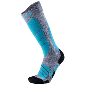 UYN Pro Race Women's Ski Socks, Grey Melange/Turquoise