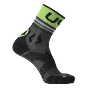 UYN Runner's One Men's Short Socks, Grey Melange/Lime Green