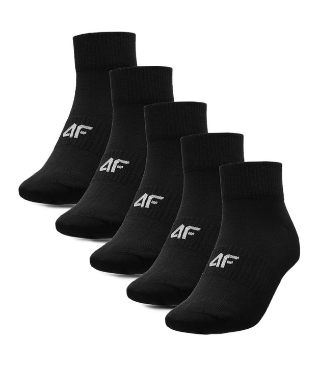 4F M135 Men's Casual Crew Socks (5 pack), Deep Black