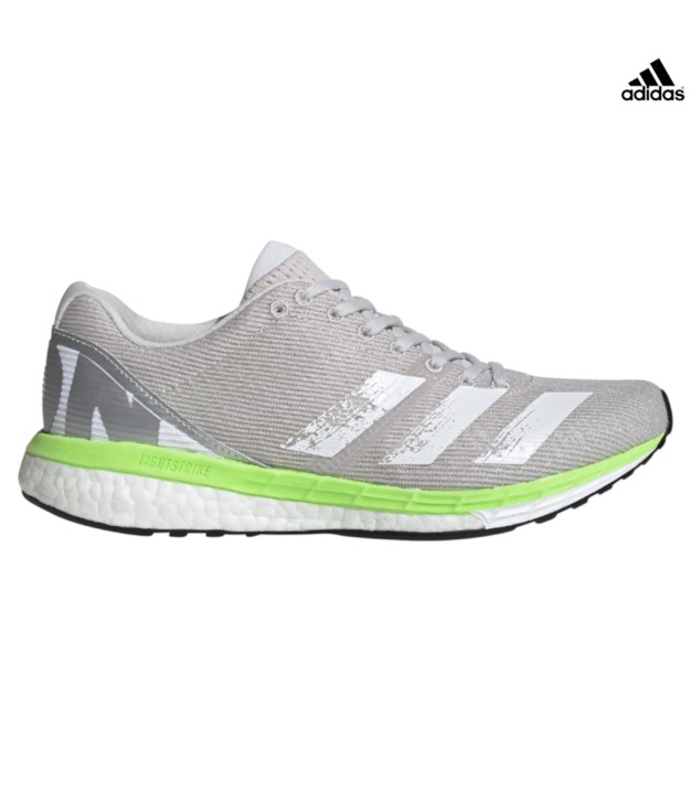 adidas adizero Boston 8 Women's Shoes, Grey/White/Green