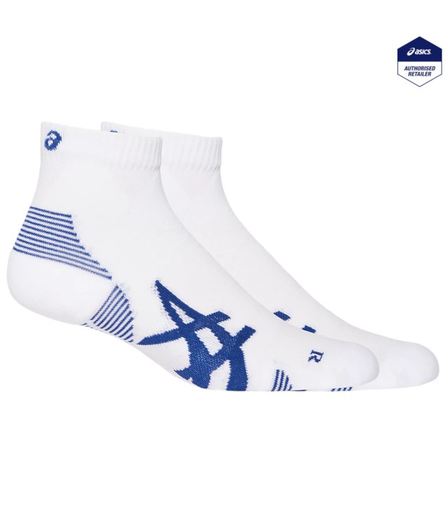 Asics Cushion Run Quarter Socks, 2PPK, Brilliant White/Asics Blue