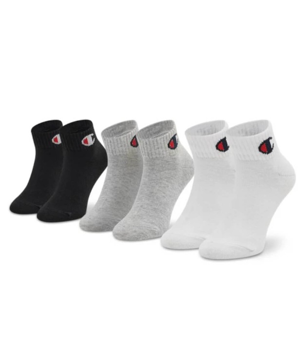 Champion Quarter Kids Socks, 3Pk, Black/Grey/White