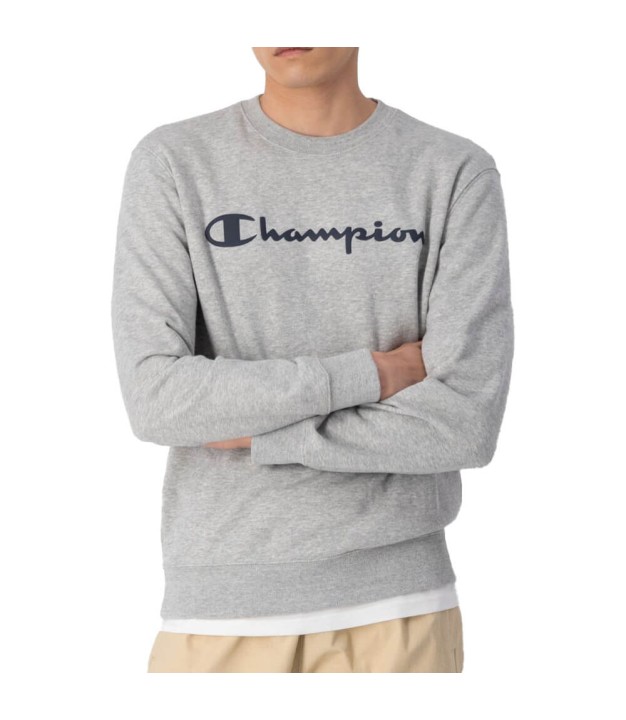 Champion Script Logo Heavy Terry Sweatshirt, Light Grey