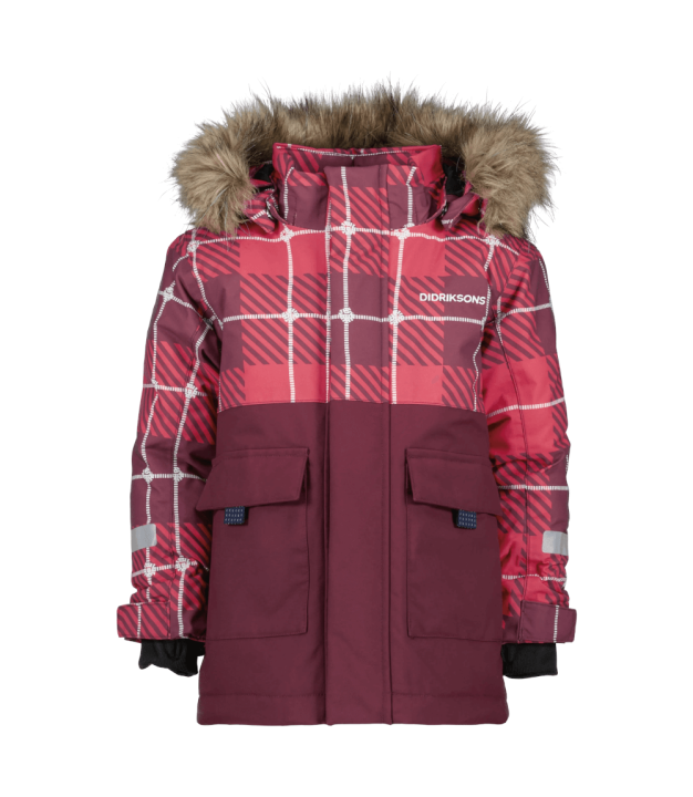 Didriksons Polarbjörnen Printed Kids' Parka, termos rusty wine