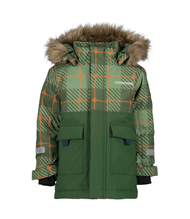 Didriksons Polarbjörnen Printed Kids' Parka, termos pine green