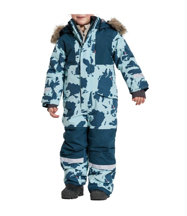 Didriksons Polarbjornen Printed Kid's Coverall, Island Ai Blue