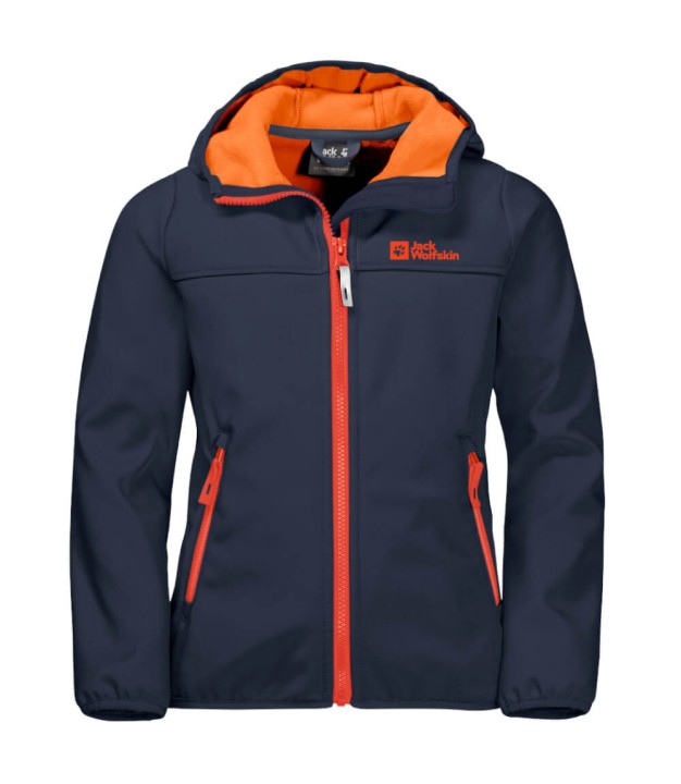 Jack Wolfskin Fourwinds Kids Softshell Jacket, Night Blue/Orange