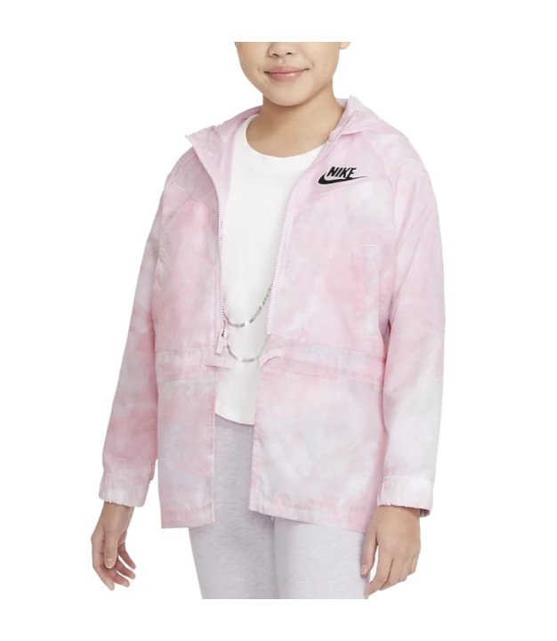 Nike Sportswear Windrunner Girls Tie-Dye Printed Jacket, Pink