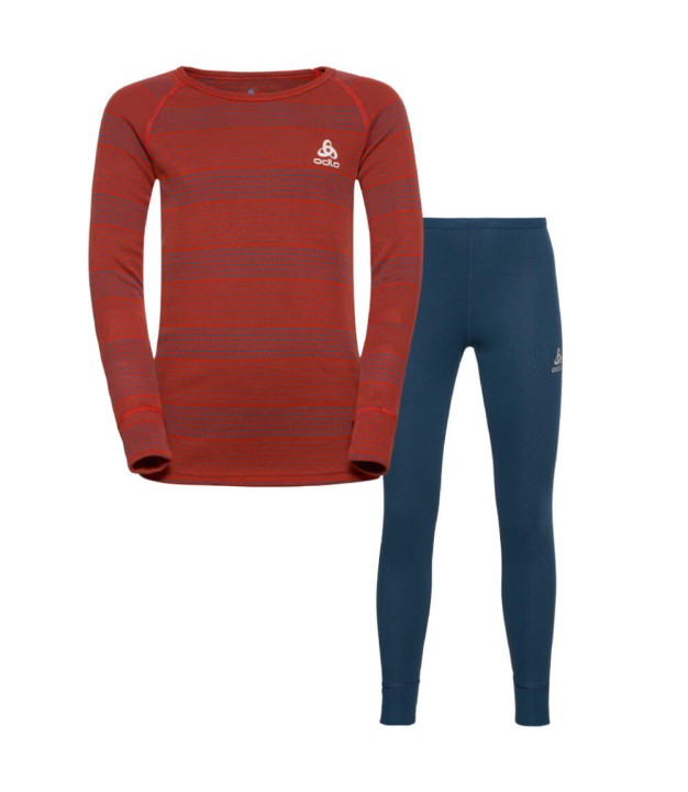 Odlo Active Warm Eco Kids Base Layer Set, Blue Wing Teal/Ketchup