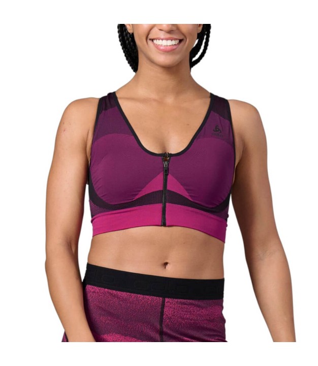 Odlo Seamless High W Sports Bra, Black/Festival Fuchsia