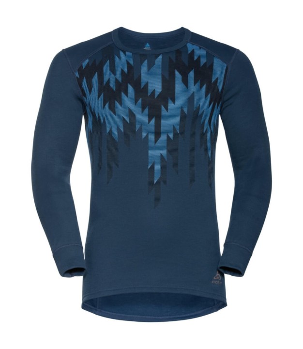 Odlo The Active Warm Eco Graphic LS Men's Base Layer, Blue W Teal