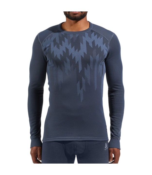 Odlo The Active Warm Eco Graphic LS Men's Base Layer, India Ink