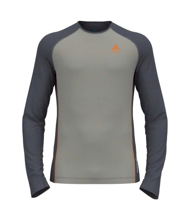 Odlo The Performance Wool 150 Men's Base Layer, Light Grey/Orange