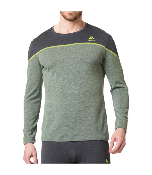 Odlo The Revelstoke Performance Wool Warm LS Men's Base Layer, Green/Grey