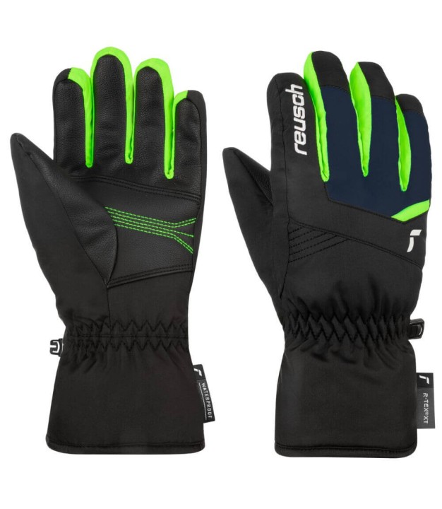 Reusch Bennet R-TEX XT Jr Kids Gloves, Black/Blue/Green