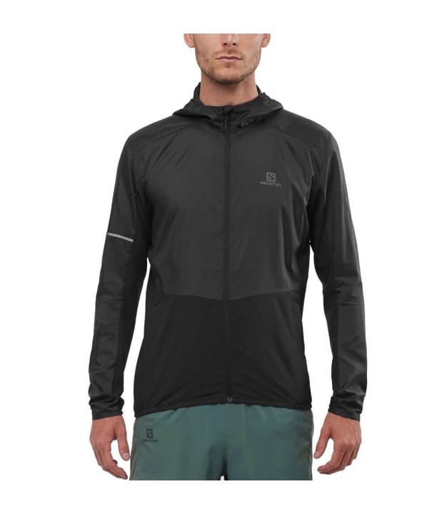 Salomon Agile Wind Men's Full Zip Hooded Jacket, Black