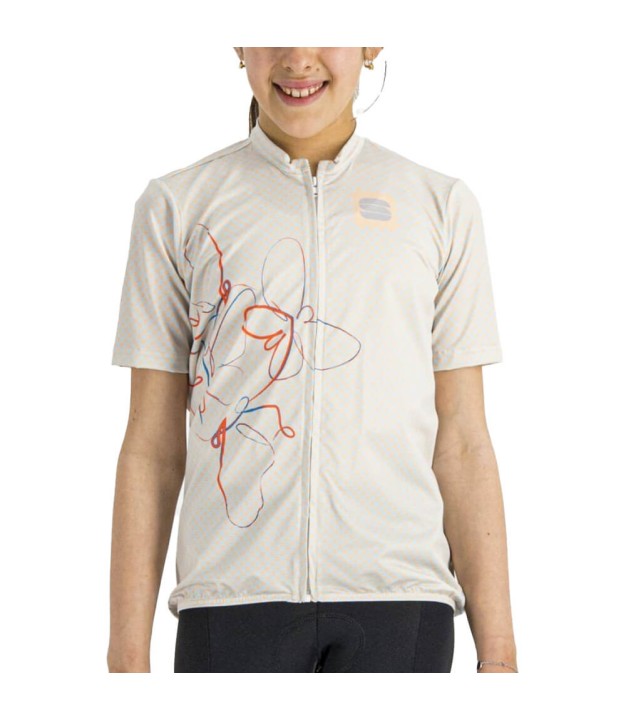 Sportful Checkmate Girls Jersey, Peach/Blue Sky