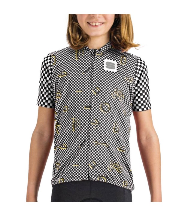 Sportful Checkmate Kids Jersey, Black/White Cedar