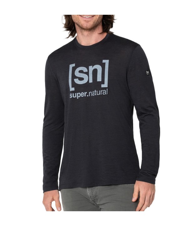 super.natural Logo Men's Long Sleeve Shirt, Black Melange