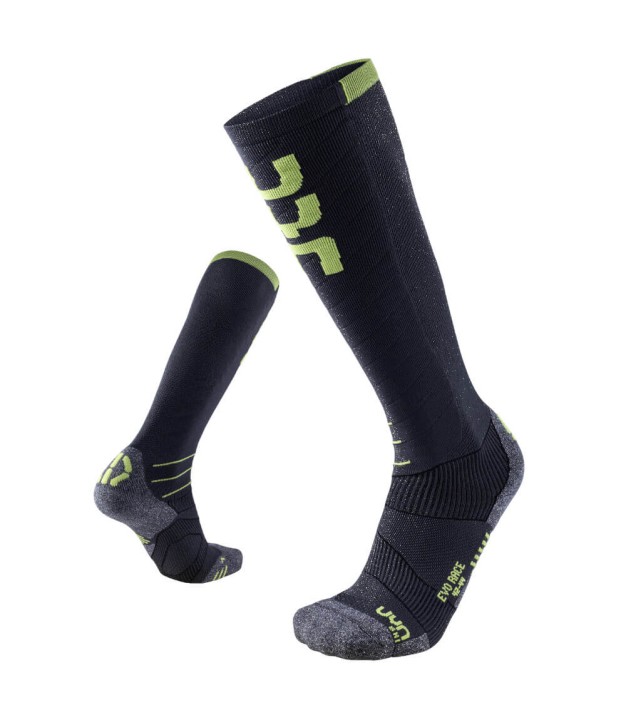 UYN Evo Race Men's Ski Socks, Anthracite/Lime Green