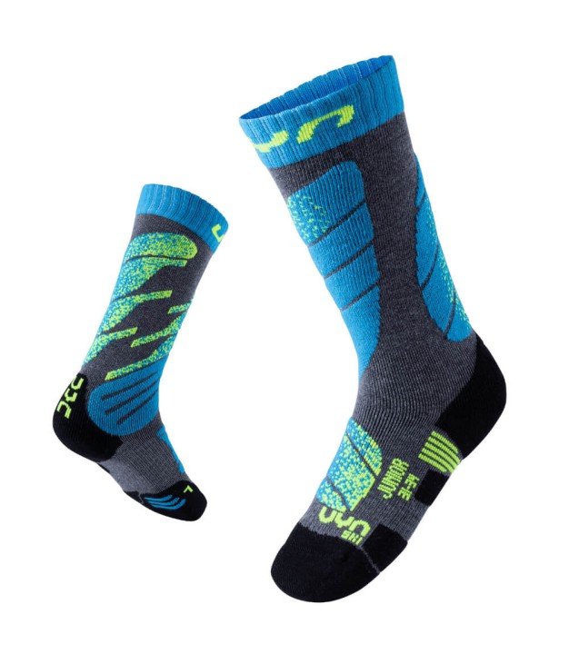 UYN Kids Ski Socks, Grey/Turquoise