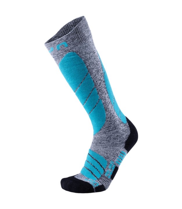 UYN Pro Race Women's Ski Socks, Grey Melange/Turquoise