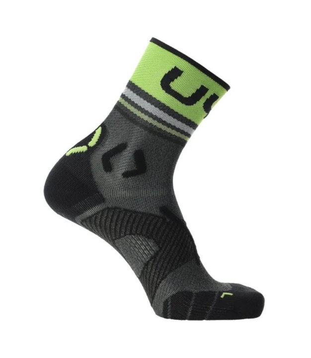 UYN Runner's One Men's Short Socks, Grey Melange/Lime Green