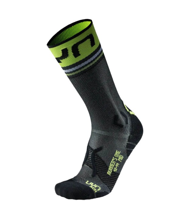 UYN Runner's One Mid Men's Socks, Grey Melange/Lime Green