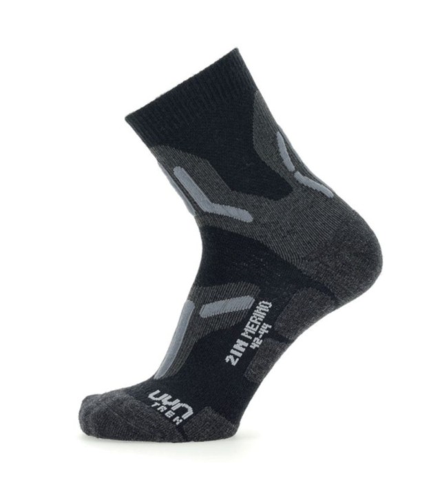 UYN Trekking 2in Men's Merino Socks, Black/Grey