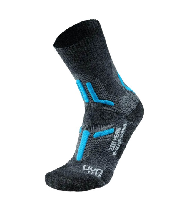 UYN Trekking 2in Women's Merino Mid Socks, Mid Grey/Turquoise