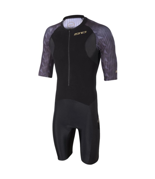 Zone3 Lava Short Sleeve Men's Trisuit, Black/Gold