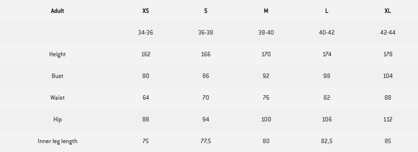 Kari Traa Size Chart