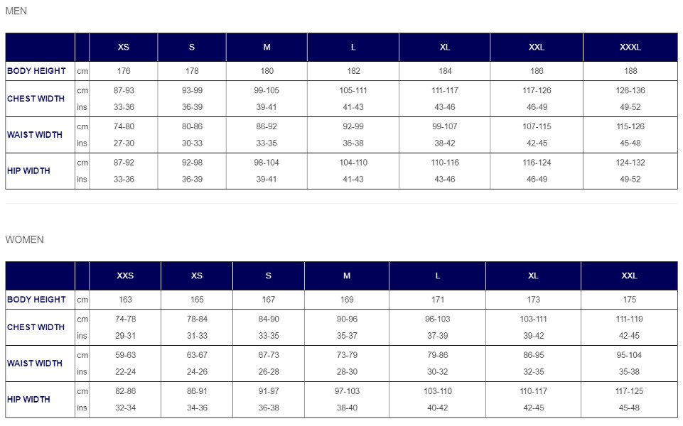 Asics apparel size chart