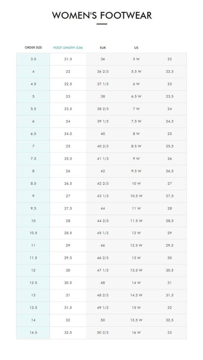Salomon Women's Footwear Size chart